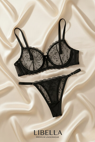 LİBELLA İÇ GİYİM Σετ Σουτιέν Brode Bralet χωρίς κάλυμμα, με μαύρα λουλούδια κ...