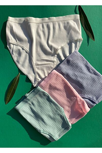 VicTroy Дамски чифт от 4 памучни оребрени триъгълни бикини в розово, екрю, ба...