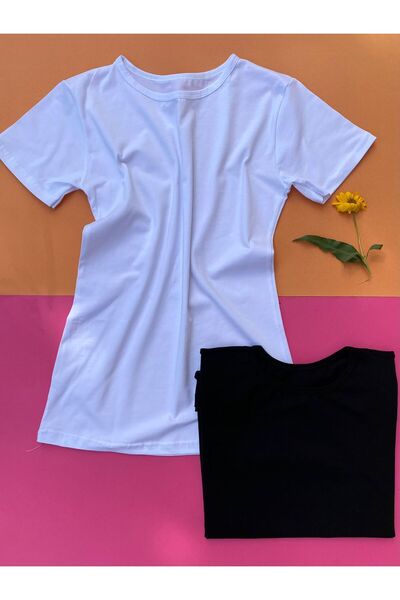 VicTroy Cotton 2-Piece Black and White Color Short Sleeve T-shirt-Athlete