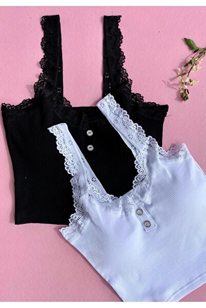 VicTroy Camolă din 2 bucăți cu bretele din dantelă din bumbac cu tampoane-sut...