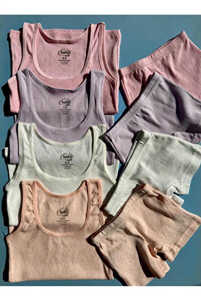 Ahmio Βαμβακερό Σετ 4 τεμαχίων για κορίτσι - Μοντέλο με διάτρητο μπλουζάκι κα...