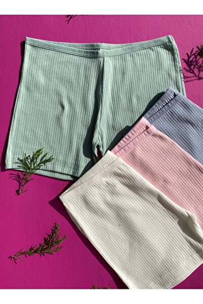 VicTroy Cotton 4-Piece Pink, Blue, Green and Ecru Color Ribbed Women's Shorts...