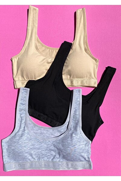 Ahmio 3 Pieces Black-Skin-Grey Cotton Padded Bra