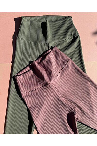 Ahmio Γυναικείο κολάν με κορδόνι και καμιζόλα 2 σε ψηλόμεσο - Plum και Green