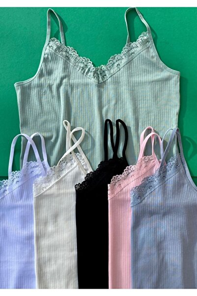 VicTroy قميص داخلي من الدانتيل مكون من 6 أشرطة من الحبال والقطن والليكرا 64f21