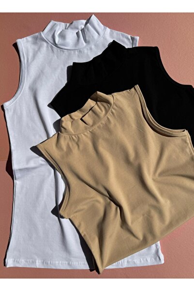 VicTroy Black Turtleneck Lycra Blouse Undershirt - 3 Pieces, Skin and White C...