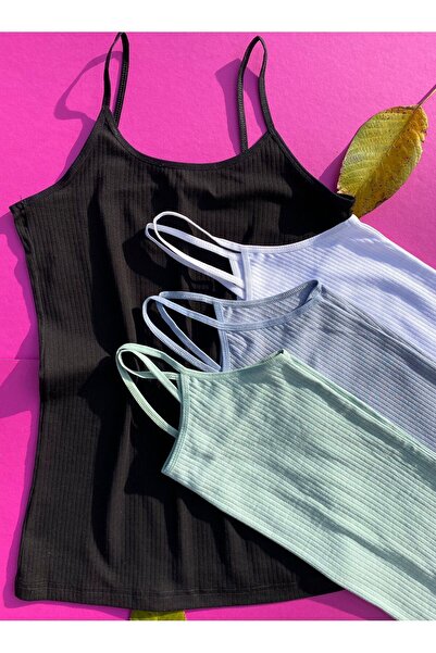 VicTroy قميص داخلي نسائي مكون من 4 أشرطة حبل من القطن والليكرا (أسود، أخضر، أ...