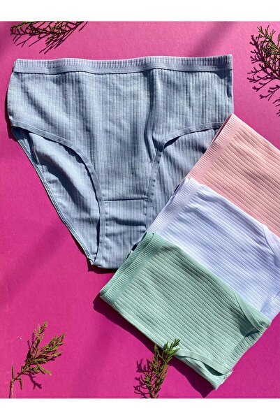 VicTroy Cotton 4-Piece Blue, Pink, White and Green Color Ribbed Triangle Wome...