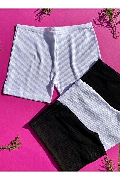 VicTroy شورت نسائي قطني مضلع باللونين الأبيض والأسود مكون من 4 قطع - سراويل د...