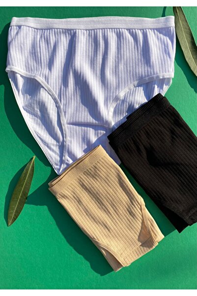 VicTroy Γυναικεία τριγωνικά εσώρουχα 3 τεμαχίων από βαμβακερό ραβδωτό Lycra (...