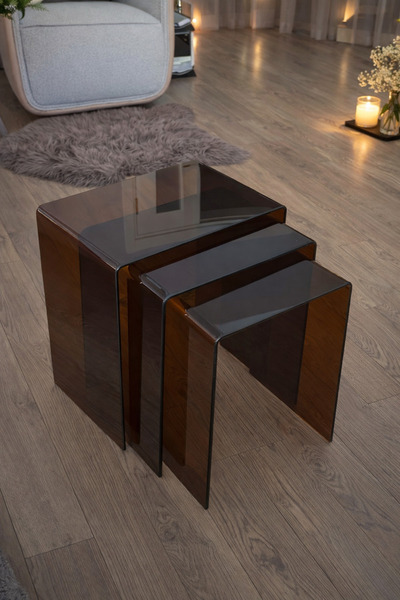 innossa pleksi dekorasyon 8 mm kahverengi pleksi 3 lü zigon sehpa