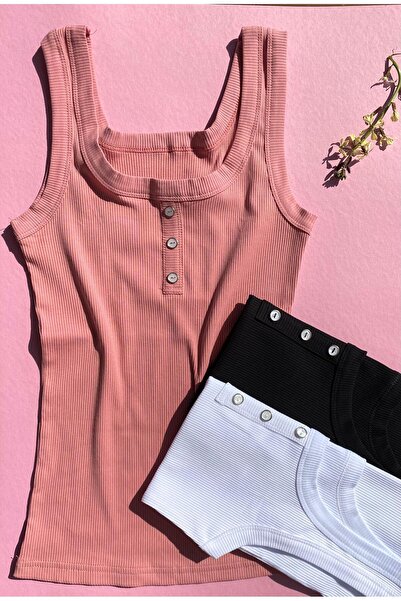 VicTroy 3 Pieces Button Detailed Camisole Lillesol Tank Top - Black, White an...