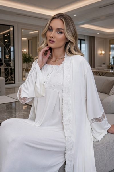 bigmama Maternity Nightgown Set - Lace Cotton Postpartum Set