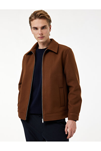 Koton Regular Fit Cepli Gömlek Yaka Fermuarlı Kaşe Ceket