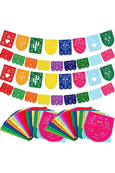 Choice مجموعة من 4 لافتات ملونة لحفلات مكسيكية، مصنوعة من اللباد، بتصميم صبار...