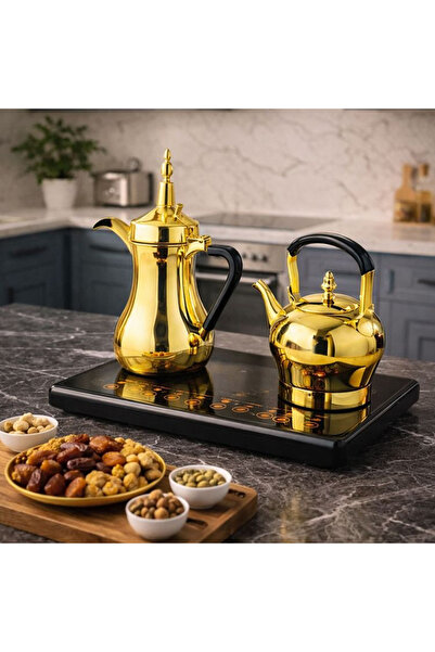 Generic DENX Stainless Steel Arabic 1L Coffee Pot + 1.2L Tea Kettle Set, Elec...