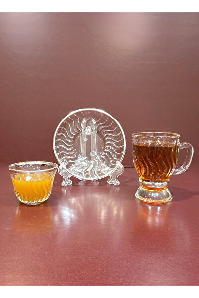 ALQANNAS Crystal tea glasses + coffee cups set, 36 pieces, silver trim