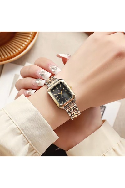 Choice ساعة كوارتز سوداء أنيقة وبسيطة ومتفجرة بقرص مربع وشريط فولاذي