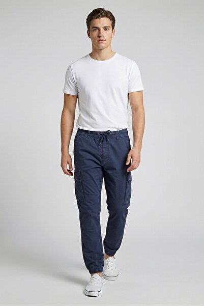 Replay Men Regular Fit Drawstring Stretchable Jogger Pants, Navy