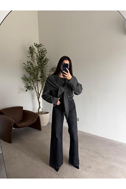 Bade Butik Blugi Jolly antracit cu picior larg