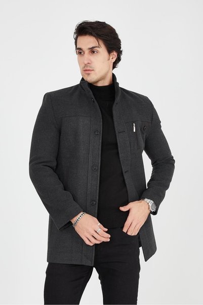 Generic Brand Ezel Mock Neck Button-on-Chest Melton Coat