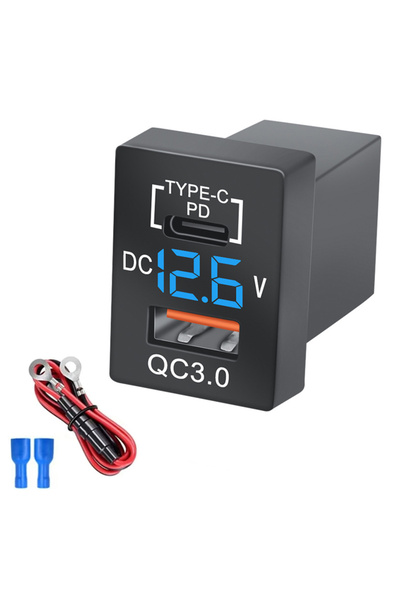 Choice شاحن سيارة أزرق اللون مزود بخط، يدعم الشحن السريع من النوع C/QC 3.0، ب...