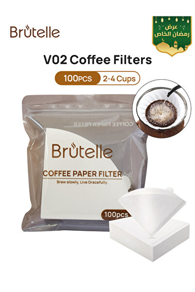 Brutelle 100 Piece Coffee Paper Filter V60 Size 02 White V-shaped paper coffe...