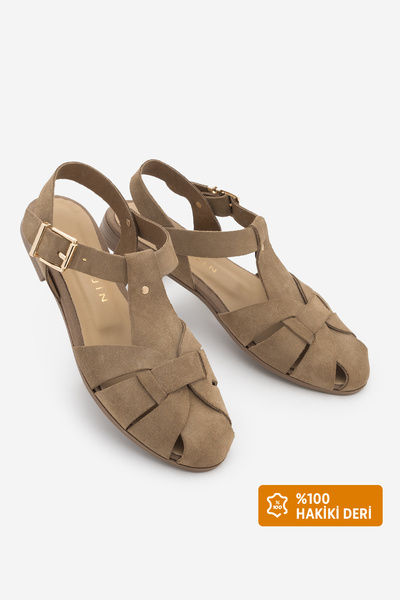 Marjin Kadın Hakiki Deri Bilekten Bantlı Tokalı Önü Kapalı Olive Süet Günlük ...