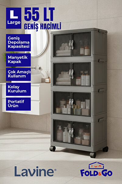 obido Lavine Fold&go 4'lü Portatif Organizer Tekerlekli Dolap Çok Amaçlı Kapa...