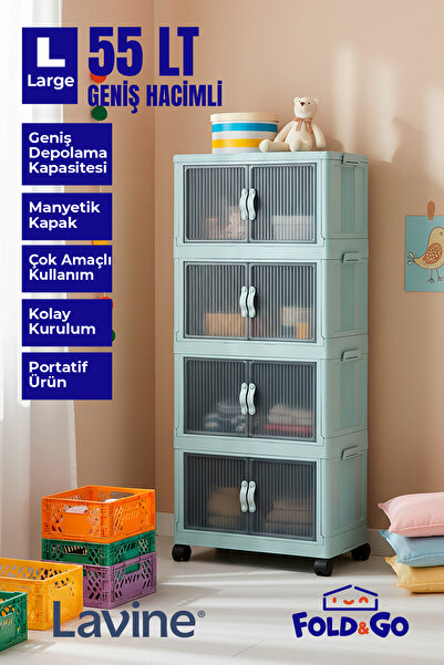 obido Lavine Fold&go 4'lü Portatif Organizer Tekerlekli Dolap Çok Amaçlı Kapa...