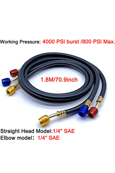 Choice خرطوم شحن مكيف الهواء R134A بطول 1.8 متر، 3 قطع، صمامات كروية، ضغط 800...