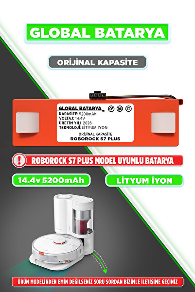 GLOBAL BATARYA Roborock S7 Plus Uyumlu Akıllı Robot Süpürge Bataryası 14.4v 5...