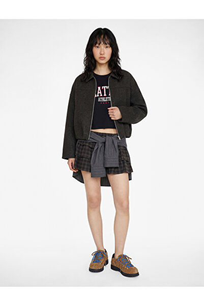 Koton Zippered Long Sleeve Classic Collar Bomber Jacket