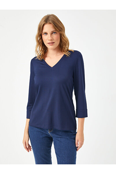 Faik Sönmez Γυναικείο μπλουζάκι Oversize V λαιμόκοψη 3/4 μανίκι - Άνετο και κ...