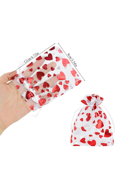Choice 20 كيسًا من الأورجانزا على شكل قلب أحمر، مقاس 12×9 سم، هدايا لحفلات ال...
