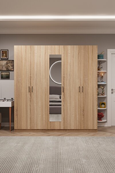 asratrend Asra Trend MDF 5 Kapaklı, 2 Çekmeceli, Aynalı Gardırop - 200x218x53...