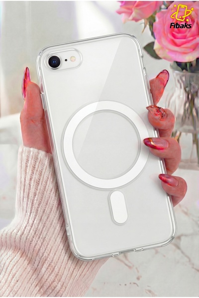 Fibaks iPhone 7/8/SE Kılıf Magsafe Wireless Kablosuz Şarj Destekli Sert Şeffa...
