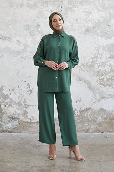 Esre Store Παντελόνι Πουκάμισο Τεσσέτουρ Διπλό Σετ Χακί