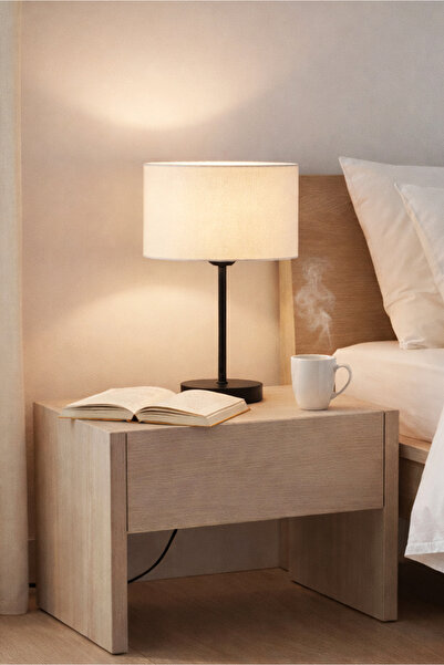 HOMİNG Krem Kumaş Metal Gövdeli Abajur Ayd-2849