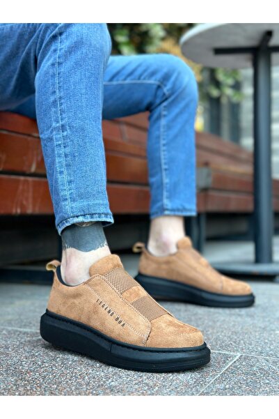 BOA BA0307 Kalın Süet Yüksek Taban Çift Bant Taba Siyah Erkek Ayakkabı