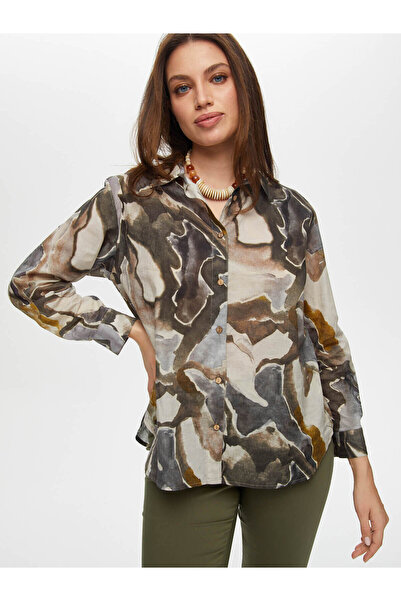 Faik Sönmez Kadın Soyut Desen Pamuk Vual Gömlek 25YUS25GML050