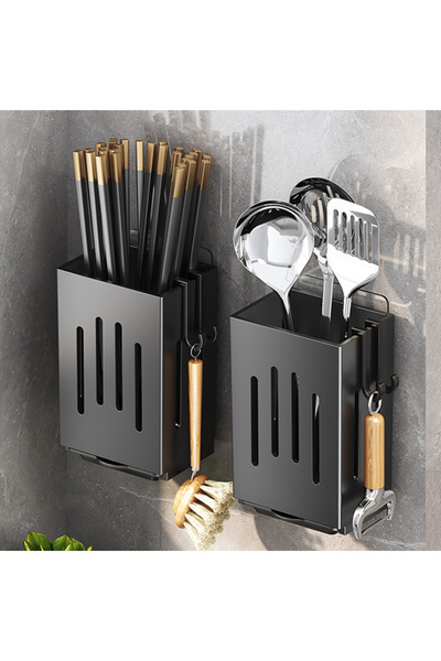 Choice حامل عيدان طعام أسود - قطعتان، قطعة واحدة/قطعتان، يُثبت على الحائط، رف...