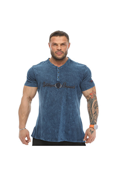Stilya Men's Blue Slim Fit Vintage T-shirt 2885