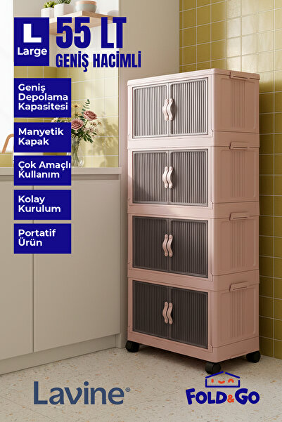 obido Lavine Fold&go 4'lü Portatif Organizer Tekerlekli Dolap Çok Amaçlı Kapa...