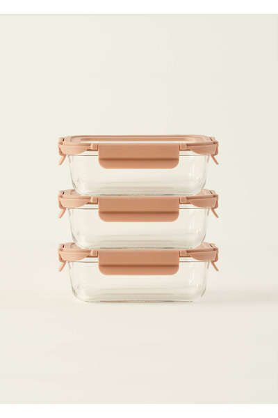Bella Maison Σετ δοχείων αποθήκευσης από γυαλί Terra 3 τεμαχίων μπεζ (640 cc)