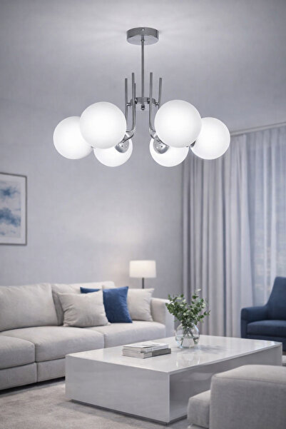 Modavize Vien Modern Tasarım Salon Yemek Odası Mutfak Gri Renk Beyaz Camlı Sa...