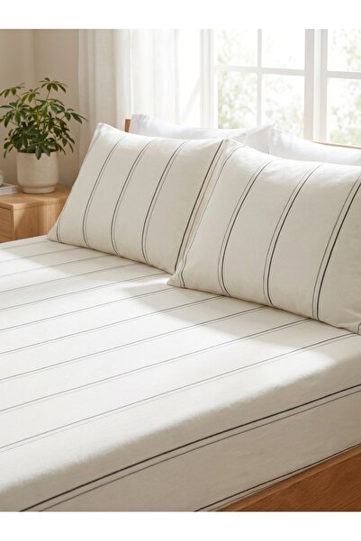 Ricco Lifes غطاء وسادة مطاطي مخطط باللون الأسود من القطن - مفرد - مزدوج - كبي...