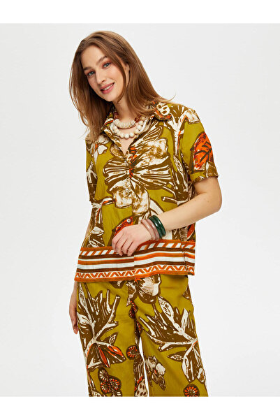 Faik Sönmez Women's Skirt Juicy Flower Pattern Short Sleeve Viscose Shirt