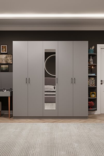 asratrend Asra Trend MDF 5 Kapaklı, 2 Çekmeceli, Aynalı Gardırop - 200x218x53...