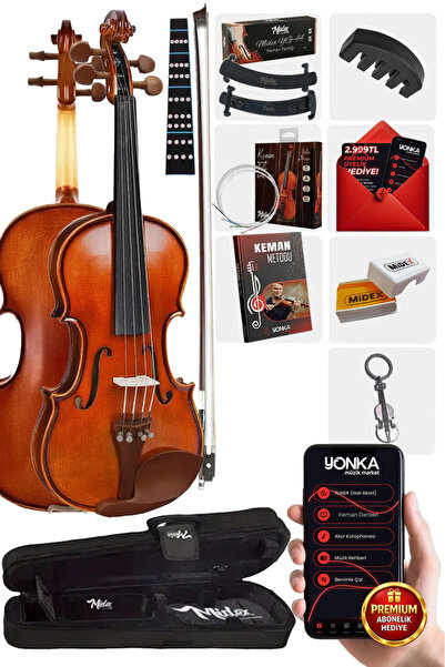 Midex Gla-124 Profesyonel Üst Kalite Gül Keman 4/4 Tam Boy Full Set